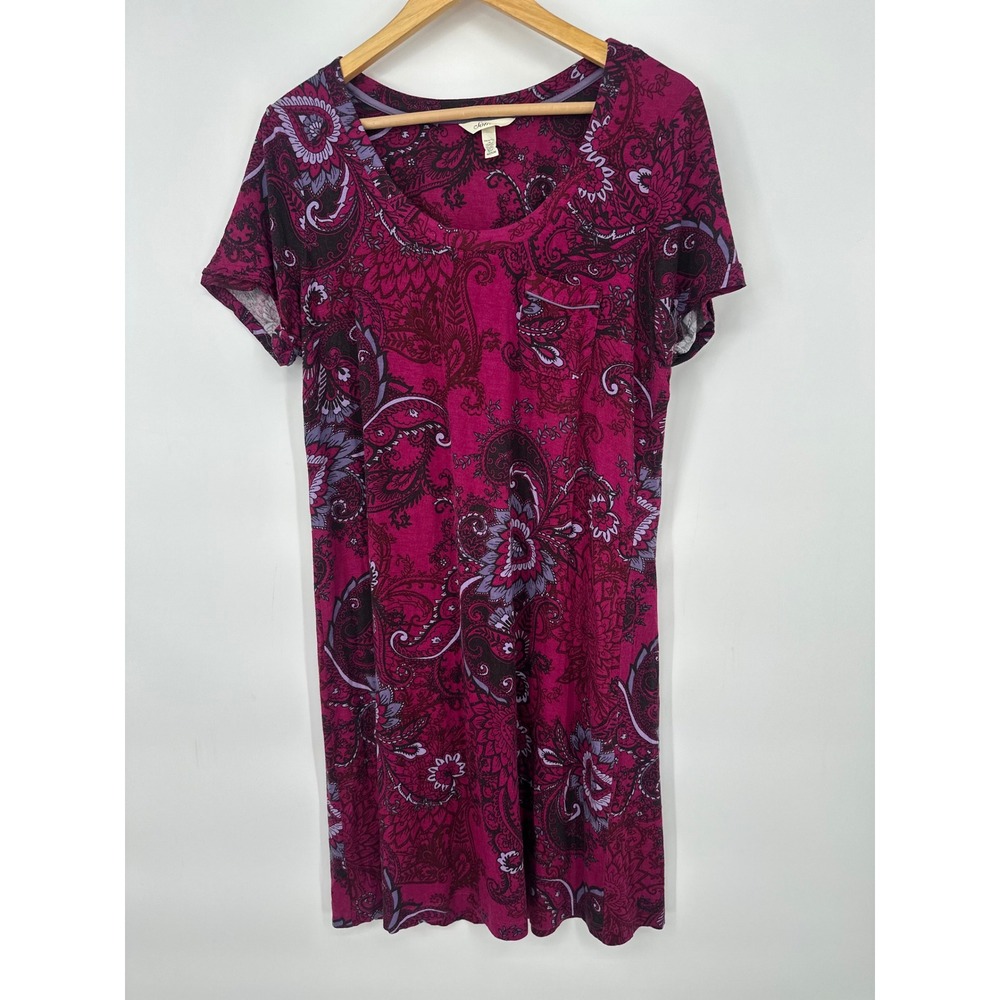 Soma Sleep Dress Women Medium Pink Paisley Rayon Spandex Knit Pocket Nightgown